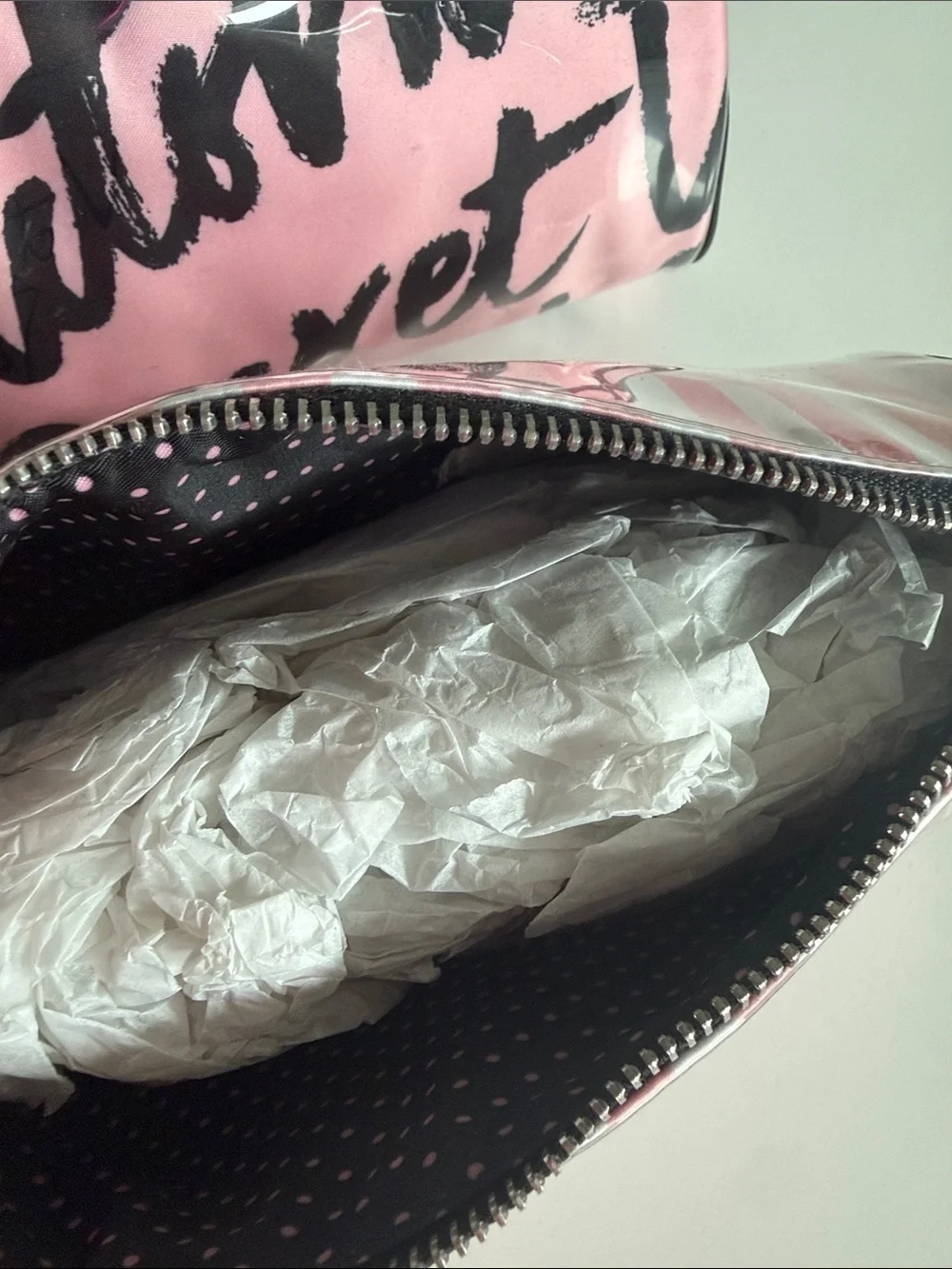 NWT Bundle of 2 Victoria's Secret Pink Striped & Script Cosmetic Pouches